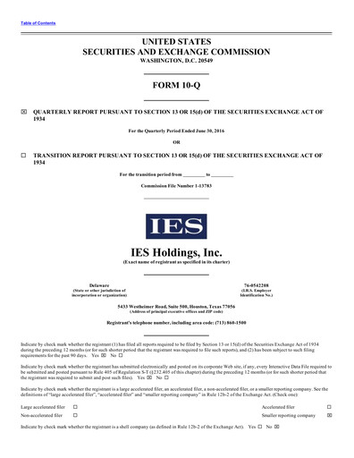 Thumbnail IES Holdings Quarterly Report 2016-q3