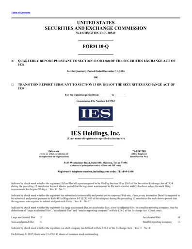 Thumbnail IES Holdings Quarterly Report 2017-q1