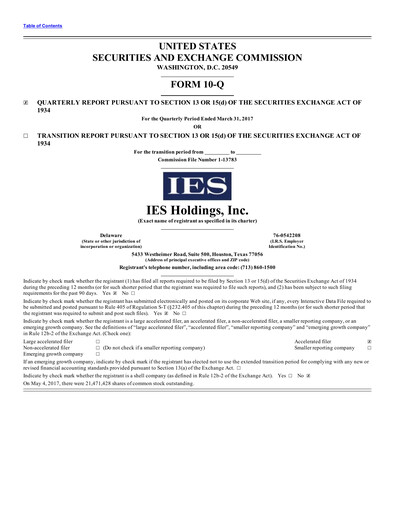 Thumbnail IES Holdings Quarterly Report 2017-q2