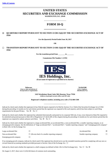 Thumbnail IES Holdings Quarterly Report 2017-q3
