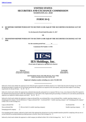 Thumbnail IES Holdings Quarterly Report 2018-q1