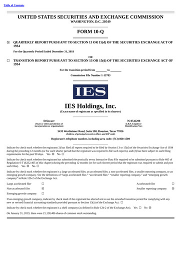 Thumbnail IES Holdings Quarterly Report 2019-q1