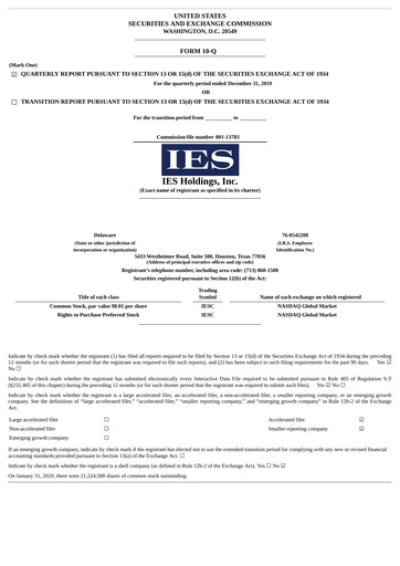 Thumbnail IES Holdings Quarterly Report 2020-q1