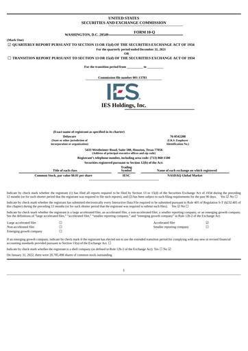 Thumbnail IES Holdings Quarterly Report 2022-q1