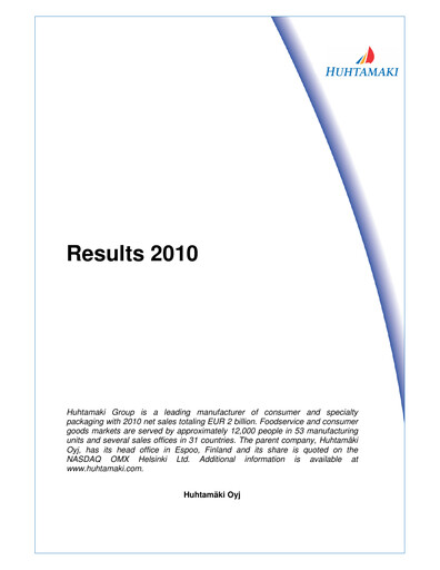 Thumbnail Huhtamäki Financial Statement 2010