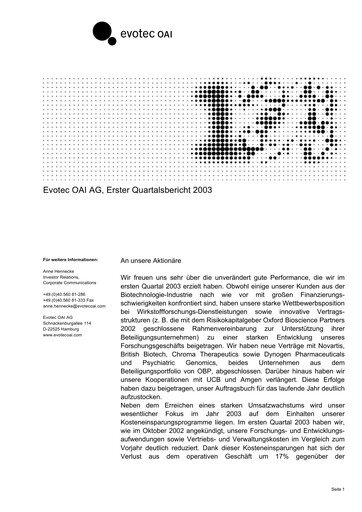 Thumbnail Evotec Quarterly Report 2003-q1