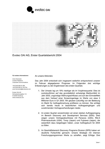 Thumbnail Evotec Quarterly Report 2004-q1