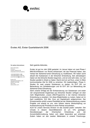 Thumbnail Evotec Quarterly Report 2006-q1
