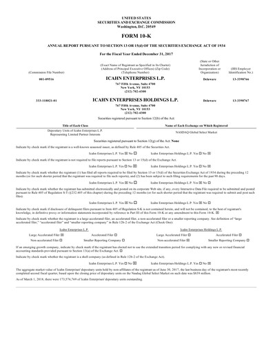 Thumbnail Icahn Enterprises
 Annual Report 2017