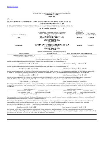 Thumbnail Icahn Enterprises
 Annual Report 2020