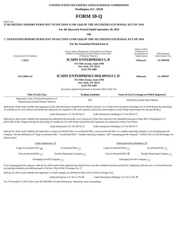 Thumbnail Icahn Enterprises
 Quarterly Report 2019-q3