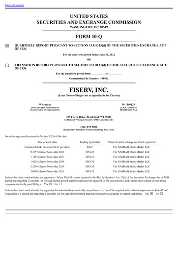 Thumbnail Fiserv Quarterly Report 2022-q2