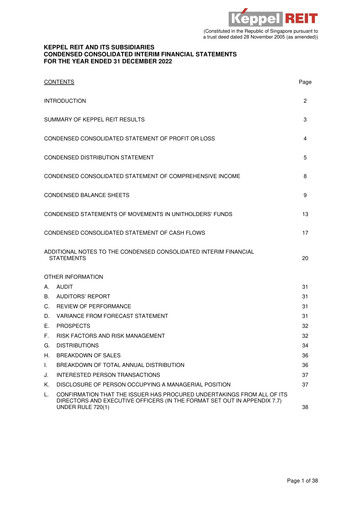 Thumbnail Keppel REIT
 Financial Report 2022