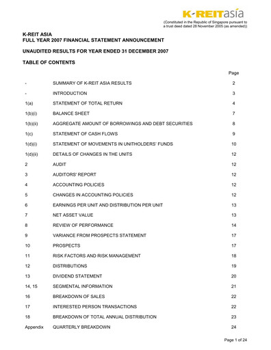 Thumbnail Keppel REIT
 Financial Statement 2007