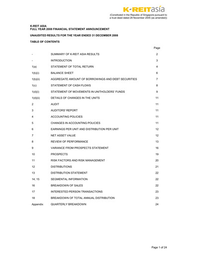 Thumbnail Keppel REIT
 Financial Statement 2008