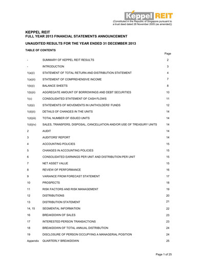 Thumbnail Keppel REIT
 Financial Statement 2013