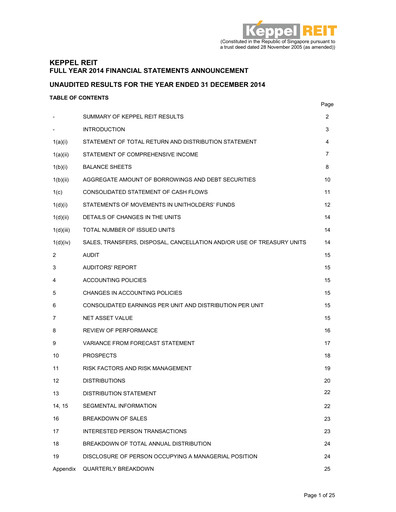 Thumbnail Keppel REIT
 Financial Statement 2014