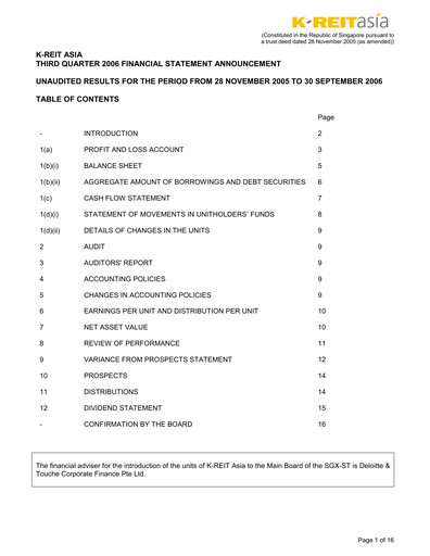 Thumbnail Keppel REIT
 Quarterly Report 2006-q3