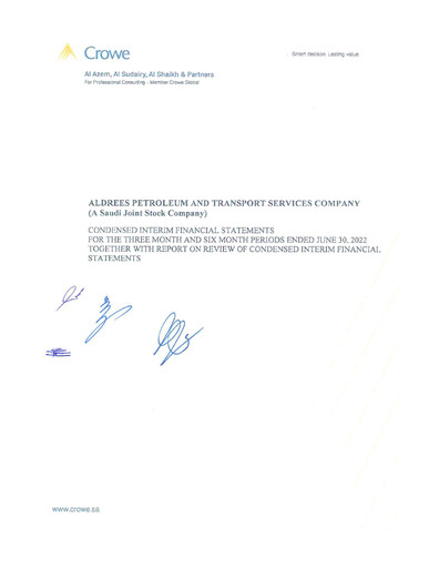Thumbnail Aldrees Petroleum and Transport Services Financial Statement 2022-h1