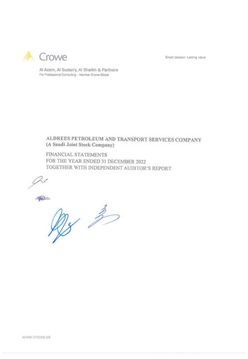 Thumbnail Aldrees Petroleum and Transport Services Financial Statement 2022