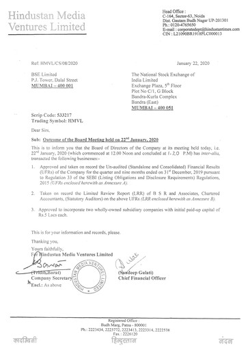 Thumbnail Hindustan Media Ventures Quarterly Report 2020-q3