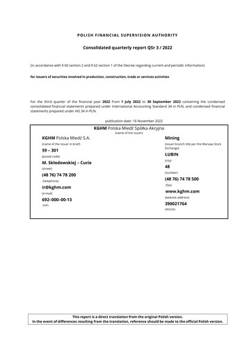 Vorschaubild KGHM Polska Miedź
 Quartalsbericht 2022-q3