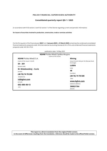 Vorschaubild KGHM Polska Miedź
 Quartalsbericht 2025-q1