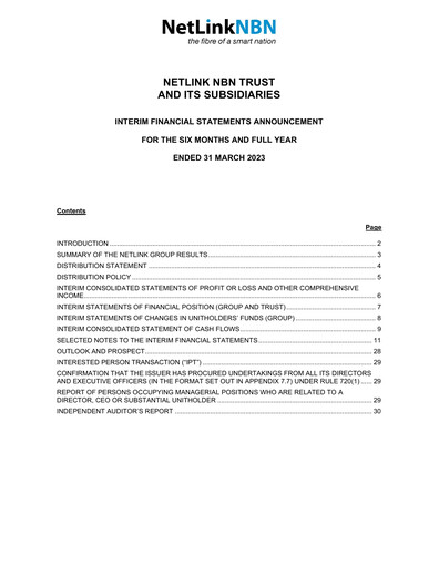 Thumbnail NetLink Trust Financial Statement fy2023