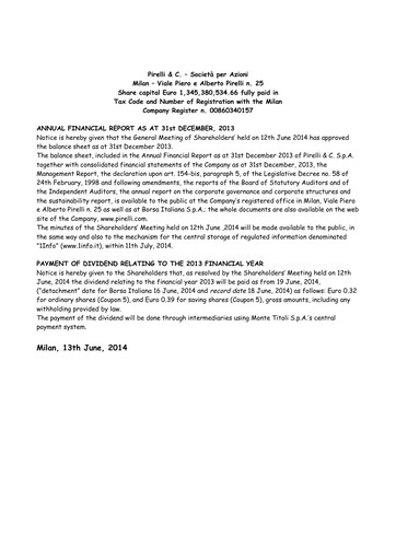 Thumbnail Pirelli
 Financial Report 2013