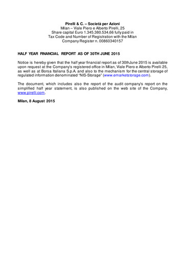 Thumbnail Pirelli
 Half-year Report 2015-h1