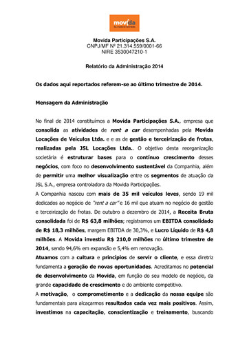 Thumbnail Movida Participações Financial Statement 2014