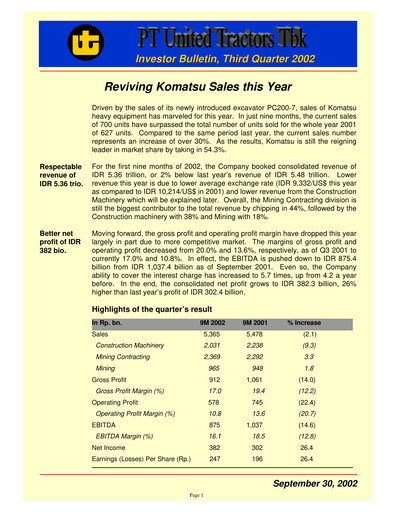 Thumbnail United Tractors
 Quarterly Report 2002-q3