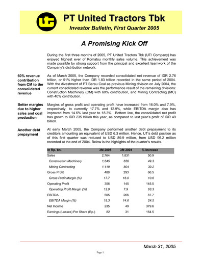 Thumbnail United Tractors
 Quarterly Report 2005-q1