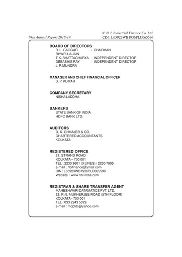 Thumbnail N.B.I. Industrial Finance Annual Report 2018-2019