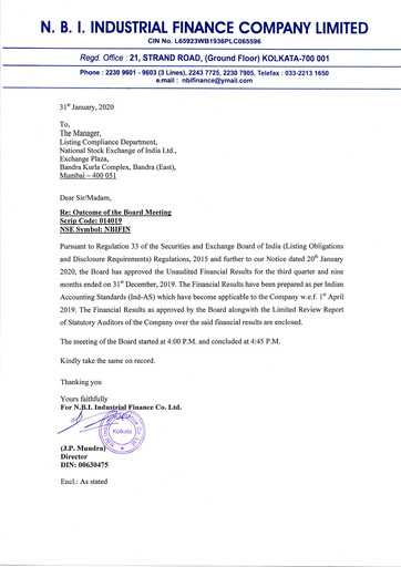 Thumbnail N.B.I. Industrial Finance Quarterly Report 2019-q3