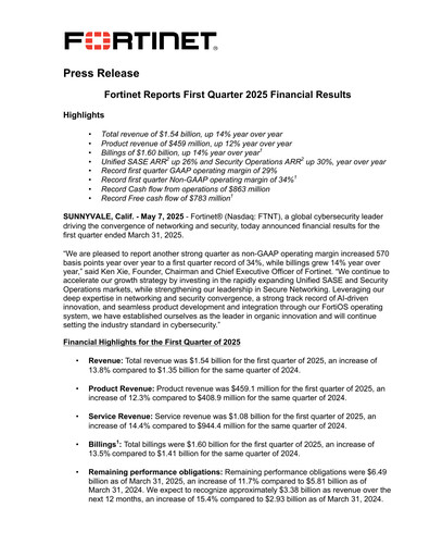 Thumbnail Fortinet Quarterly Report 2025-q1