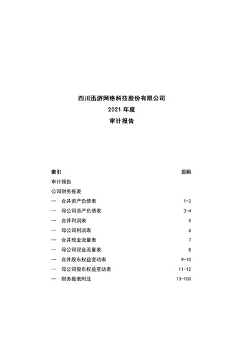 Thumbnail Sichuan Xunyou Network Technology Financial Statement 2021