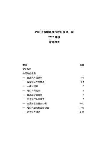 Thumbnail Sichuan Xunyou Network Technology Financial Statement 2023