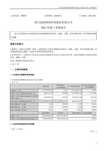 Thumbnail Sichuan Xunyou Network Technology Quarterly Report 2021-q3