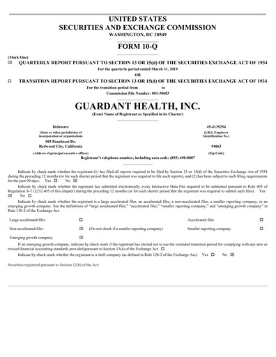 Thumbnail Guardant Health
 Quarterly Report 2019-q1
