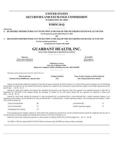 Thumbnail Guardant Health
 Quarterly Report 2024-q1