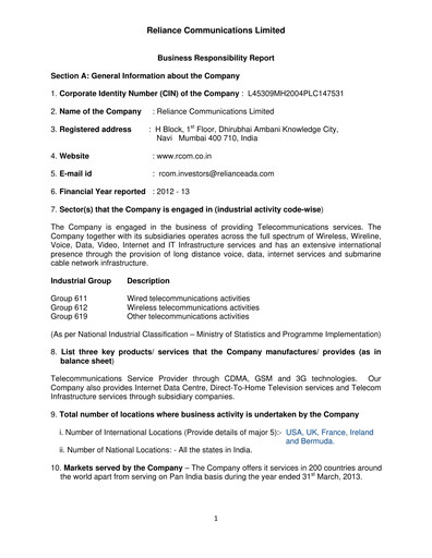 Thumbnail Reliance Communications
 ESG Report 2012-2013