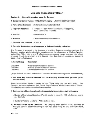 Thumbnail Reliance Communications
 ESG Report 2013-2014