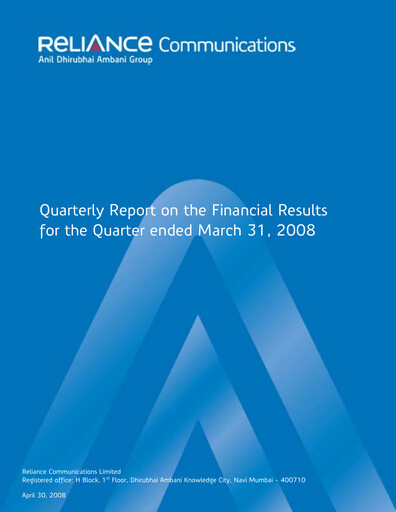 Thumbnail Reliance Communications
 Quarterly Report 2008-q4