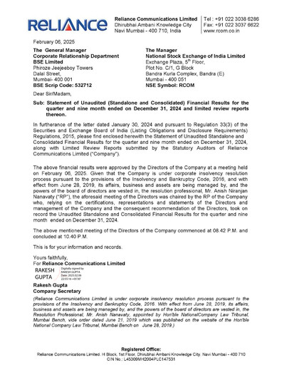 Thumbnail Reliance Communications
 Quarterly Report 2024-q4