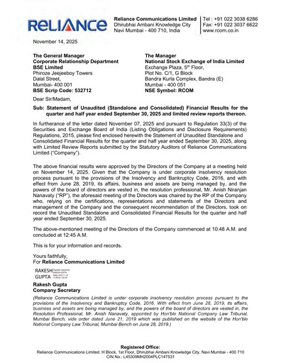 Thumbnail Reliance Communications
 Quarterly Report 2025-q3