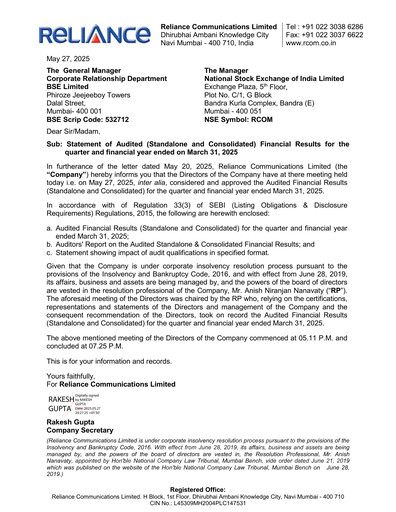 Thumbnail Reliance Communications
 Quarterly Report 2025-q4