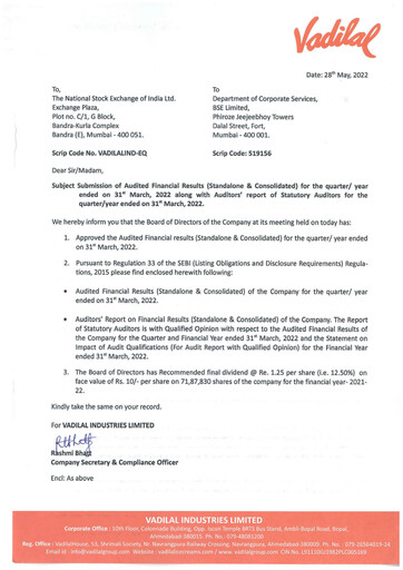 Thumbnail Vadilal Industries Quarterly Report 2022-q4