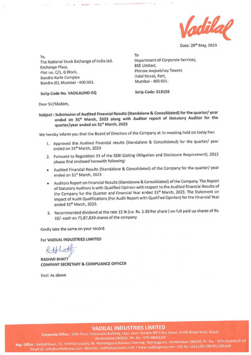 Thumbnail Vadilal Industries Quarterly Report 2023-q4