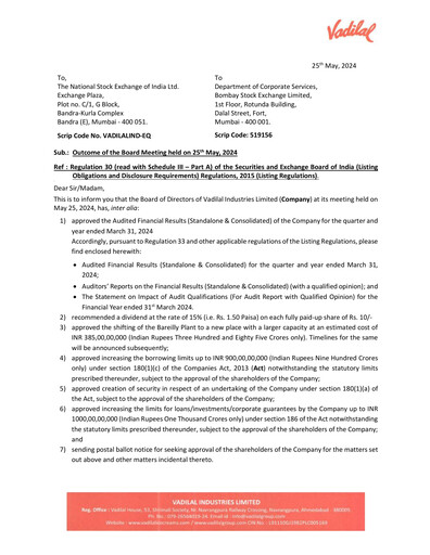 Thumbnail Vadilal Industries Quarterly Report 2024-q4